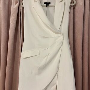 Elegant White Draped Suit Dress